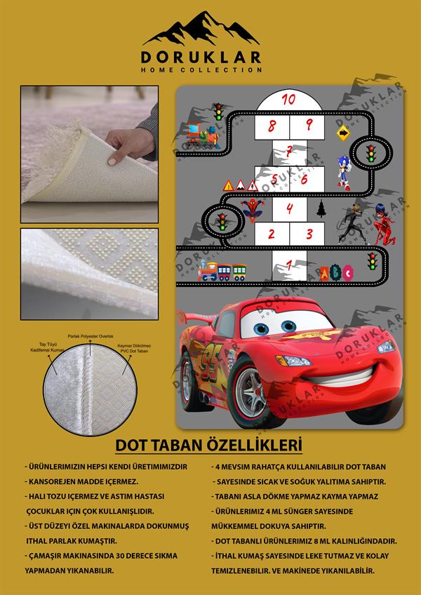 Kaymaz Taban Yıkanabilir Seksekli McQueen Desenli Çocuk Halısı