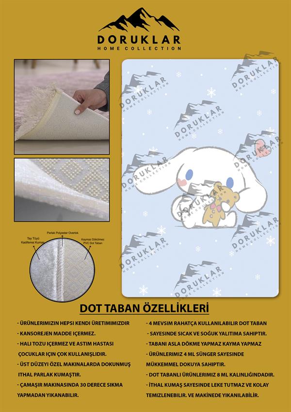 Kaymaz Taban Yıkanabilir Sevimli Tavşan Desenli Çocuk Halısı