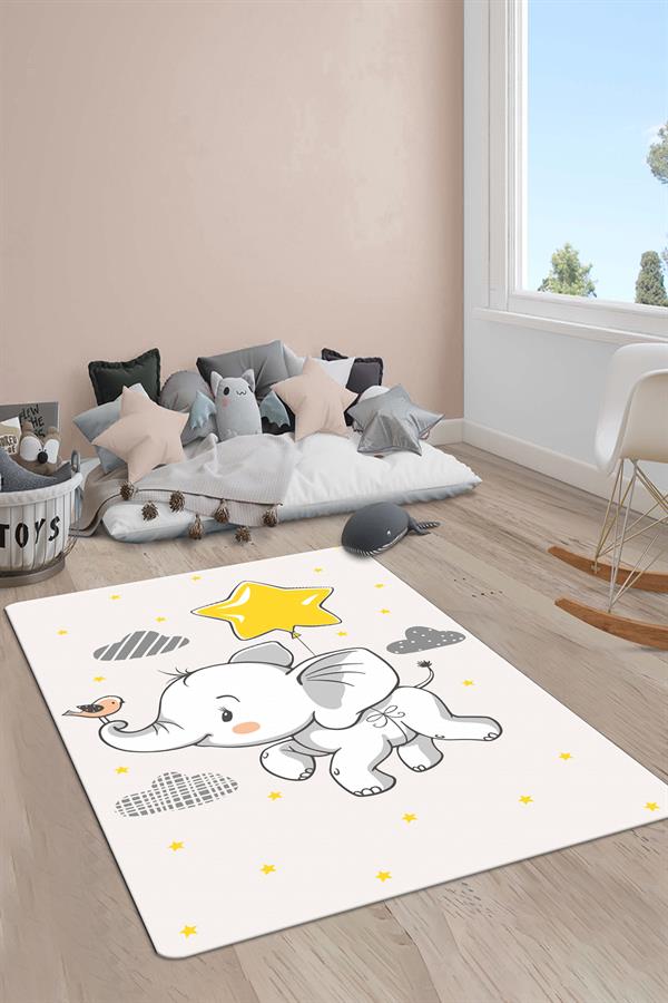 Kaymaz Taban Yıkanabilir Tatlı Fil Desenli Çocuk Halısı