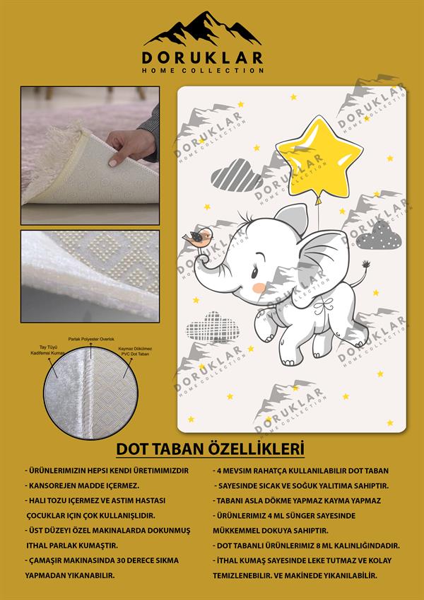 Kaymaz Taban Yıkanabilir Tatlı Fil Desenli Çocuk Halısı