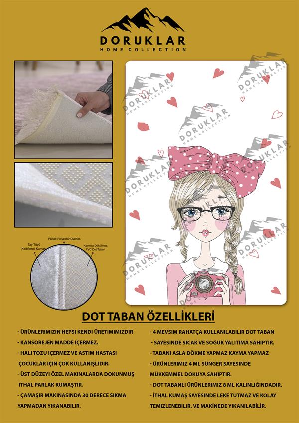 Kaymaz Taban Yıkanabilir Tatlı Kız Desenli Çocuk Halısı