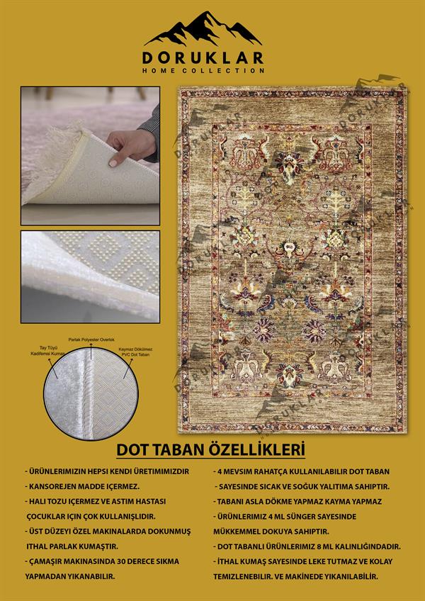 Kaymaz Taban Yıkanabilir Toprak Rengi Kilim Desen Vintage Halı