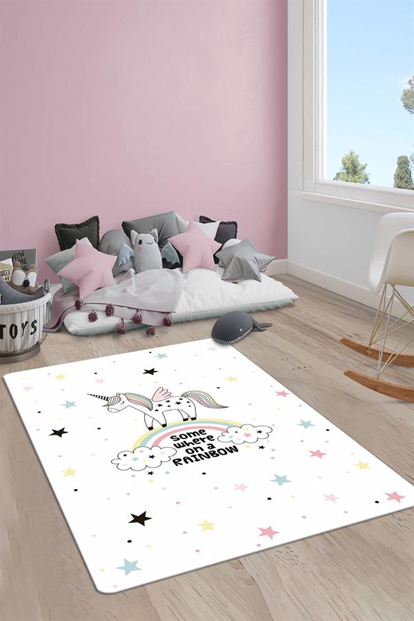 Kaymaz Taban Yıkanabilir Unicorn Desenli Çocuk Halısı
