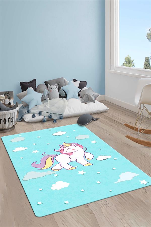 Kaymaz Taban Yıkanabilir Unicorn Desenli Çocuk Halısı