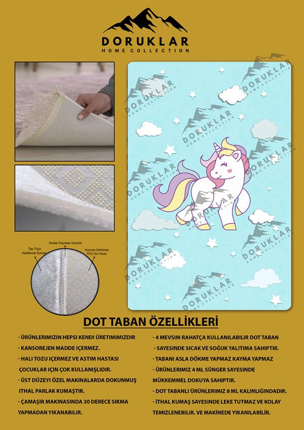 Kaymaz Taban Yıkanabilir Unicorn Desenli Çocuk Halısı