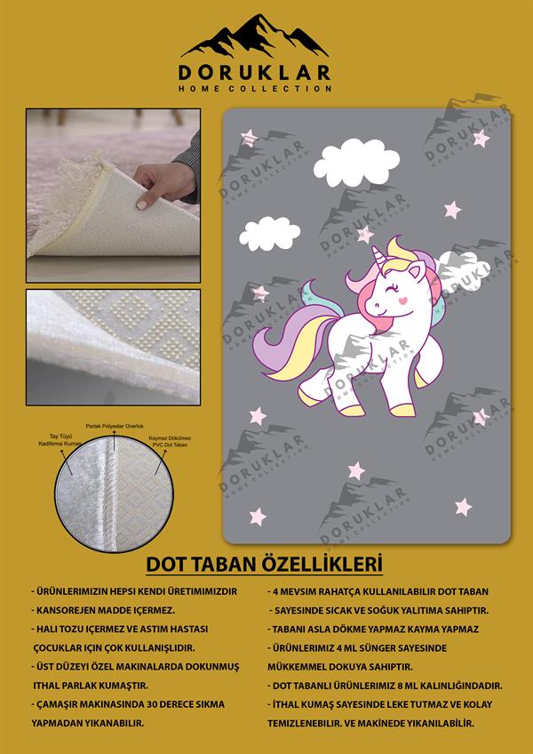 Kaymaz Taban Yıkanabilir Unicorn Desenli Çocuk Halısı