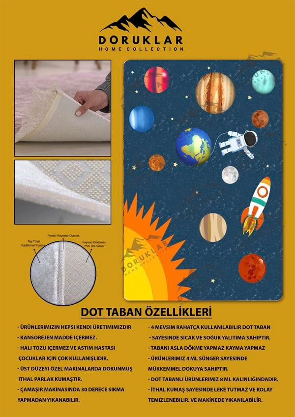 Kaymaz Taban Yıkanabilir Uzay Desenli Çocuk Halısı