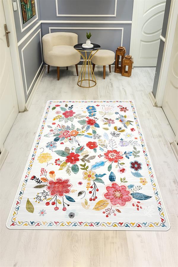 Kaymaz Taban Yıkanabilir Vintage Desen Halı H-0816