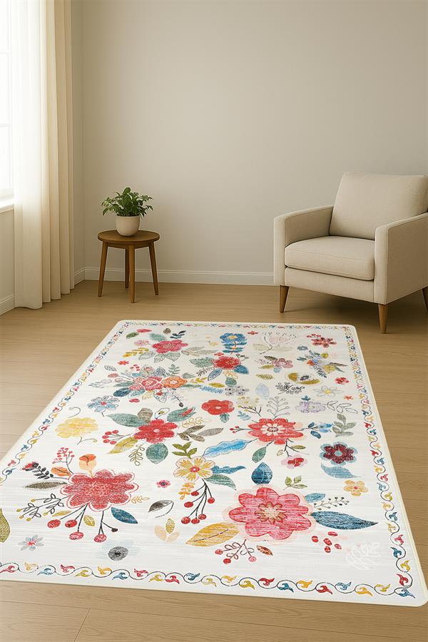 Kaymaz Taban Yıkanabilir Vintage Desen Halı H-0816