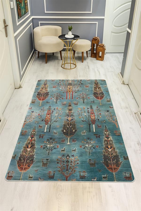 Kaymaz Taban Yıkanabilir Vintage Desen Halı H-0817