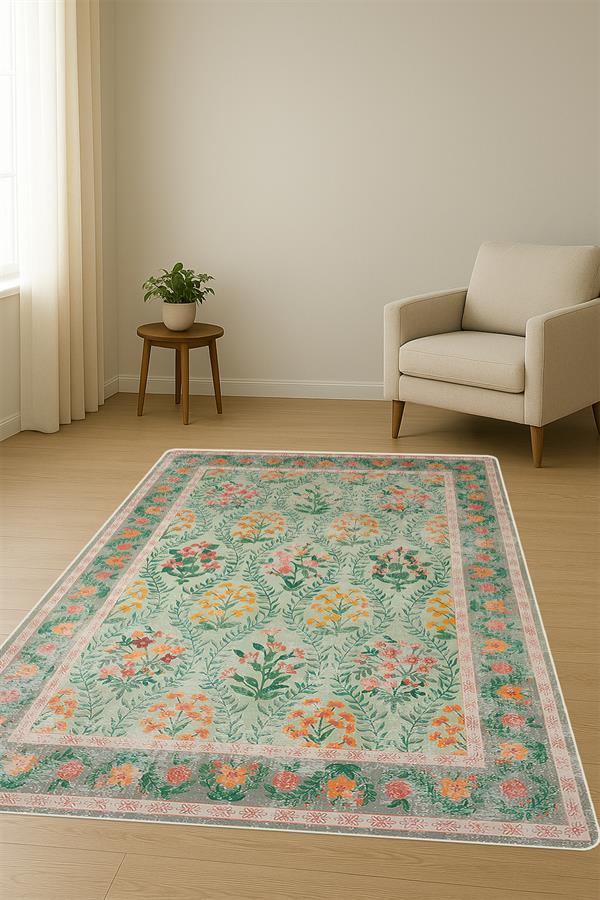 Kaymaz Taban Yıkanabilir Vintage Desen Halı H-0818