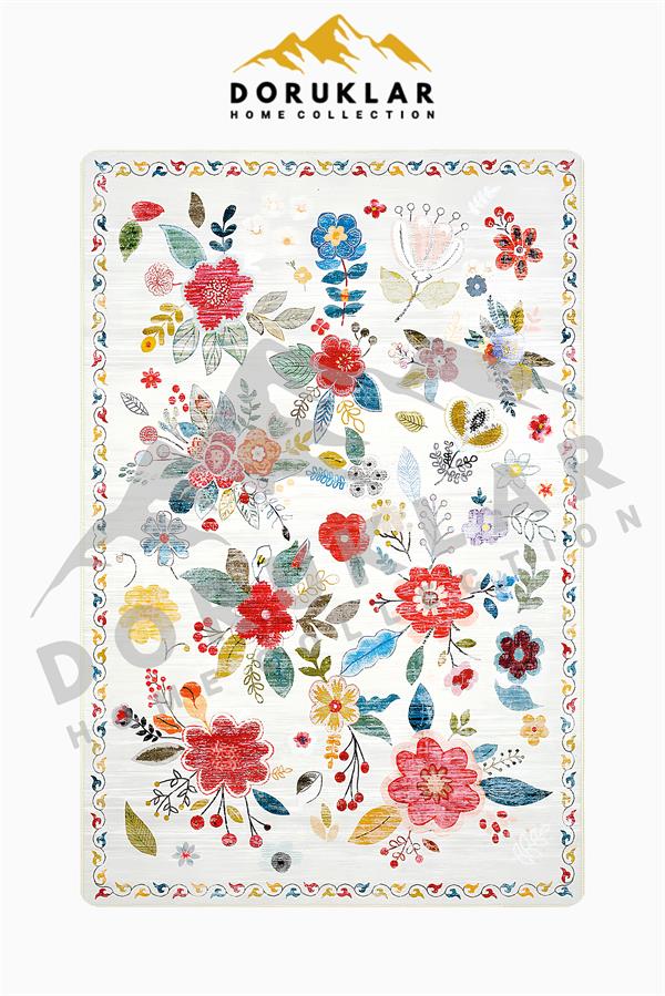 Kaymaz Taban Yıkanabilir Vintage Desen Halı H-0816
