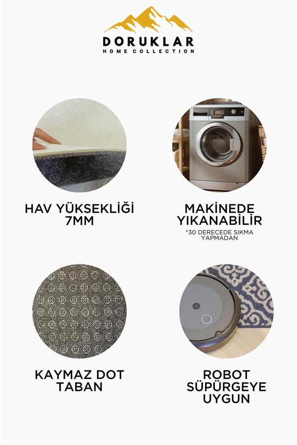 Kaymaz Taban Yıkanabilir Vintage Desen Halı H-0816