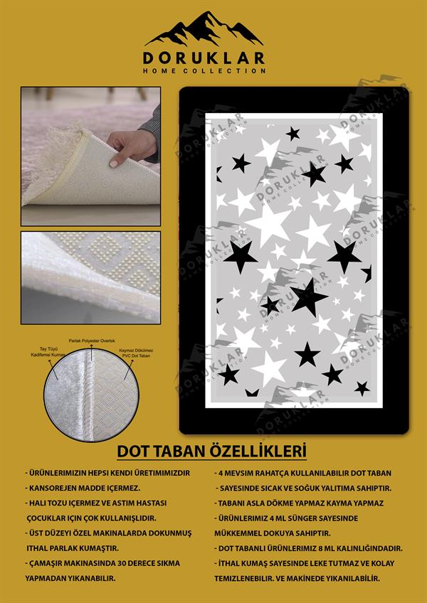 Kaymaz Taban Yıkanabilir Yıldız Desenli Çocuk Halısı