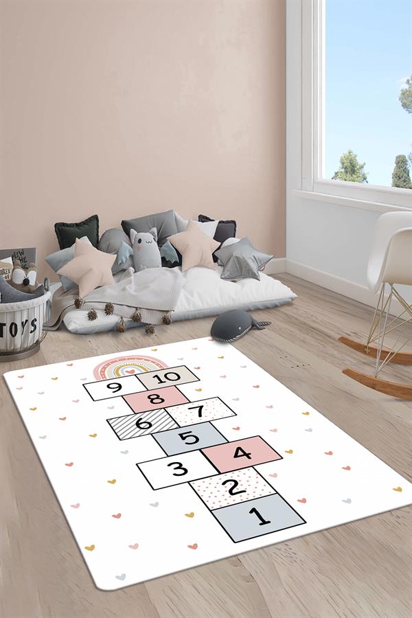 Kaymaz Taban Yıkanabilir Yıldız Seksek Desenli Çocuk Halısı