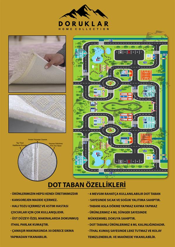 Kaymaz Taban Yıkanabilir Yol Desenli Çocuk Halısı
