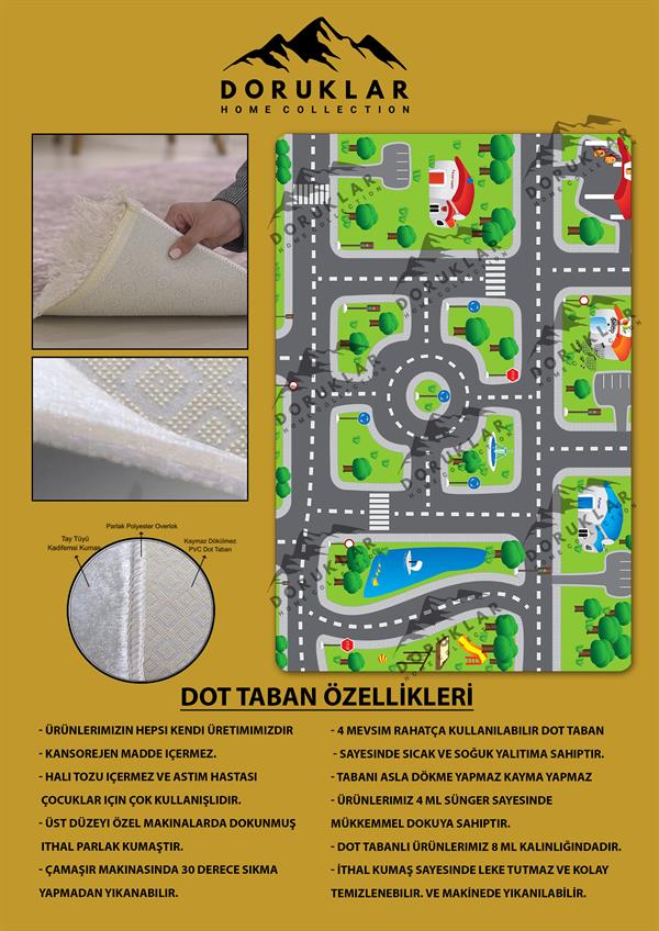 Kaymaz Taban Yıkanabilir Yol Desenli Çocuk Halısı