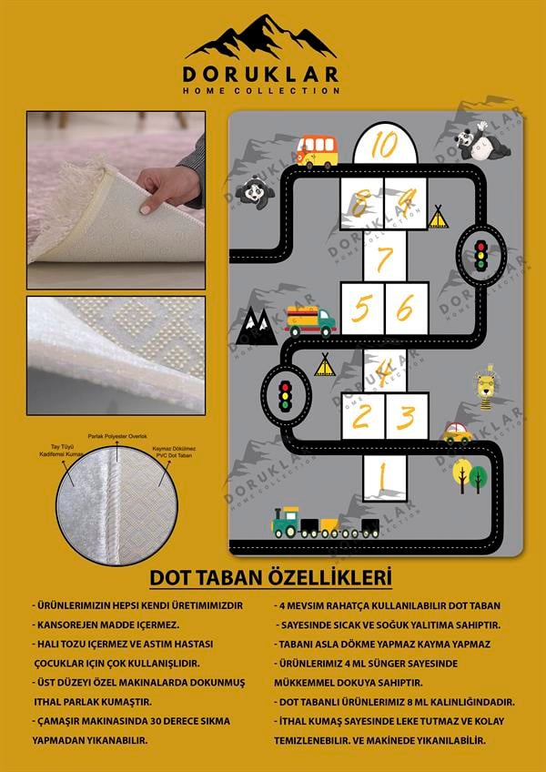 Kaymaz Taban Yıkanabilir Yol Seksek Desenli Çocuk Halısı