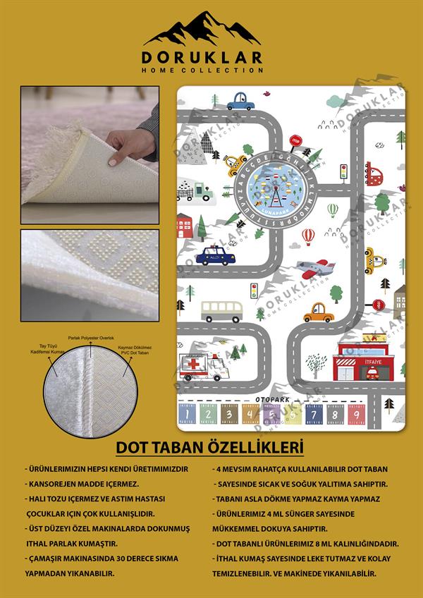 Kaymaz Taban Yıkanabilir Yol ve Araba Desenli Çocuk Halısı