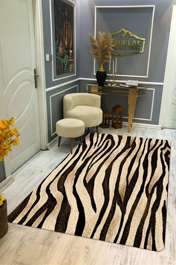 Kaymaz Taban Yıkanabilir Zebra Desenli Dijital Baskı Modern Desenli Halı