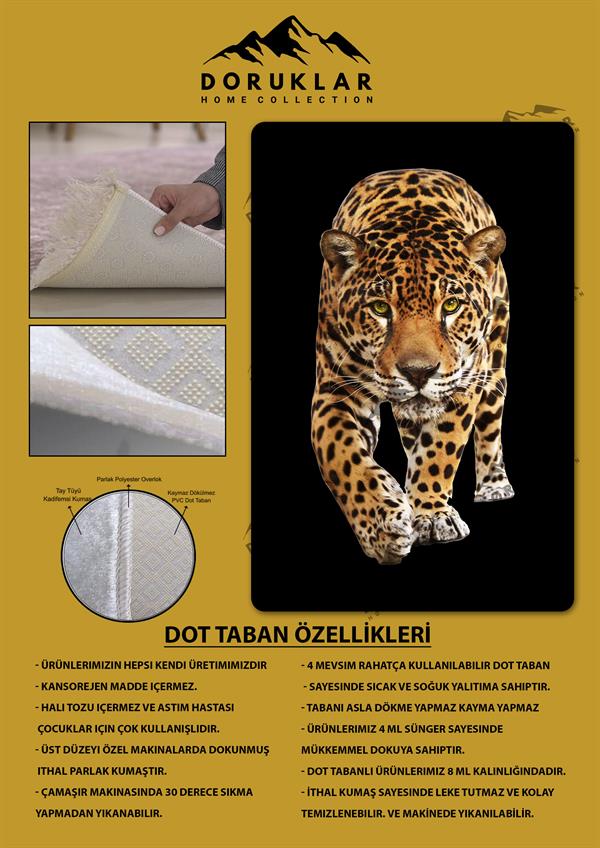 Kaymaz Tabanlı Makinede Yıkanabilir Dijital Baskı Kaplan Leopar Desenli Dot Taban Halı
