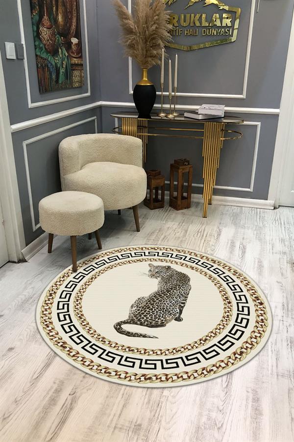 Kaymaz Tabanlı Makinede Yıkanabilir Dijital Baskı Leopar Desenli Dot Taban Halı