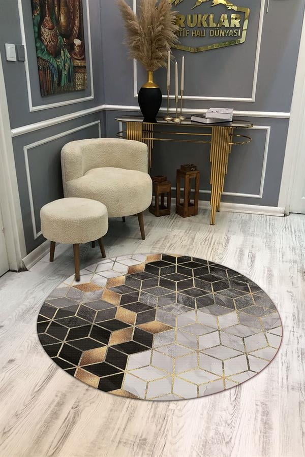 Kaymaz Tabanlı Makinede Yıkanabilir Dijital Baskı Modern Desenli Dot Taban Halı