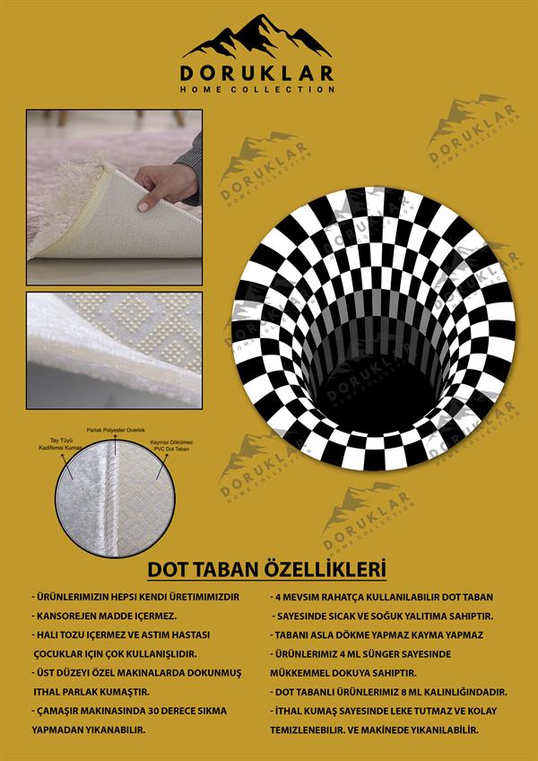 Kaymaz Tabanlı Makinede Yıkanabilir Dijital Baskı 3D Desenli Dot Taban Halı