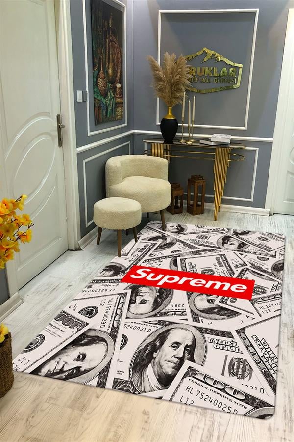 Kaymaz Tabanlı Makinede Yıkanabilir Dijital Baskı Dolar Desenli Dot Taban Halı