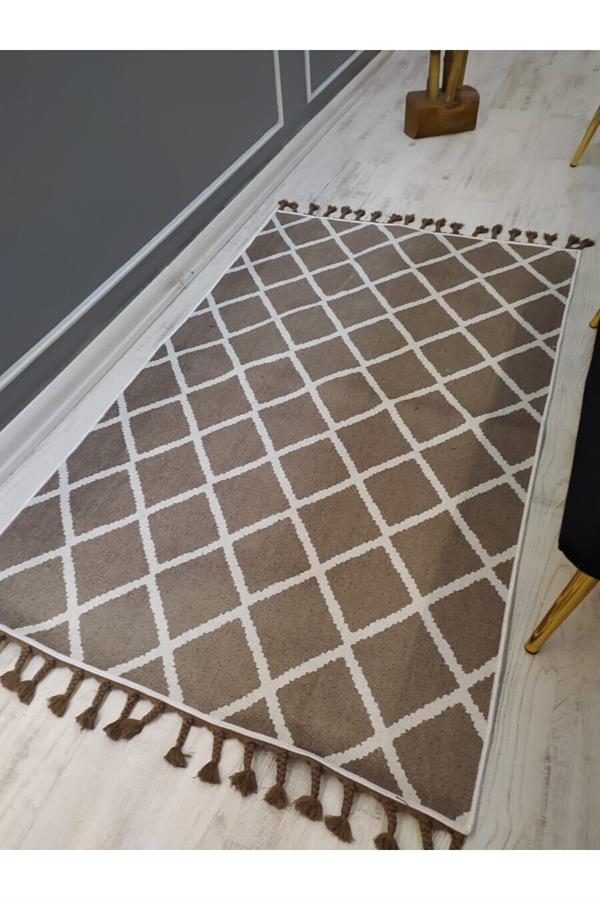 Kaymaz Tabanlı Yıkanabilir Baklava Dilim Kilim Desenli Dokuma Taban Halı