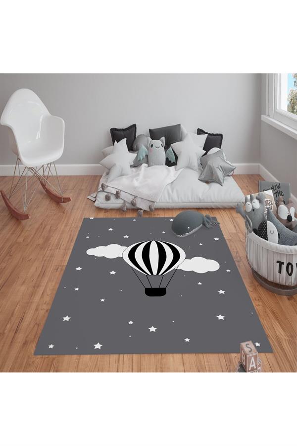 Kaymaz Tabanlı Yıkanabilir Balon Desenli Çocuk Halısı Dot Taban Halı