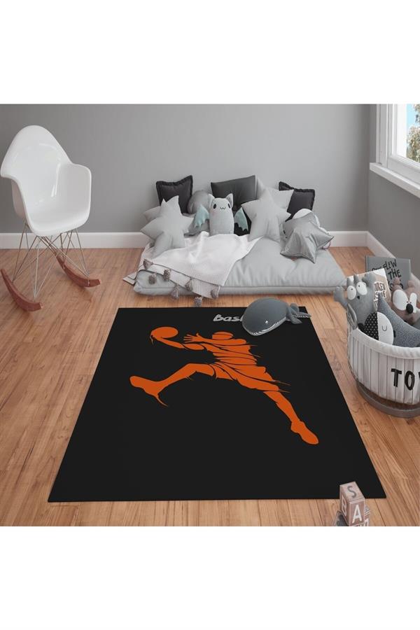 Kaymaz Tabanlı Yıkanabilir Basketbol Desenli Çocuk Halısı Dot Taban Halı