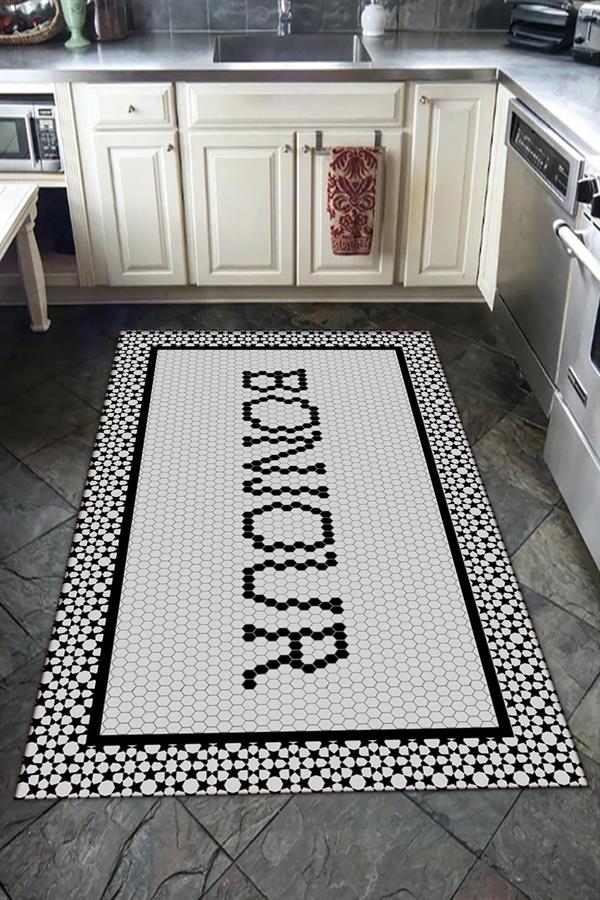 Kaymaz Tabanlı Yıkanabilir Bonjour Desenli Dot Taban Halı