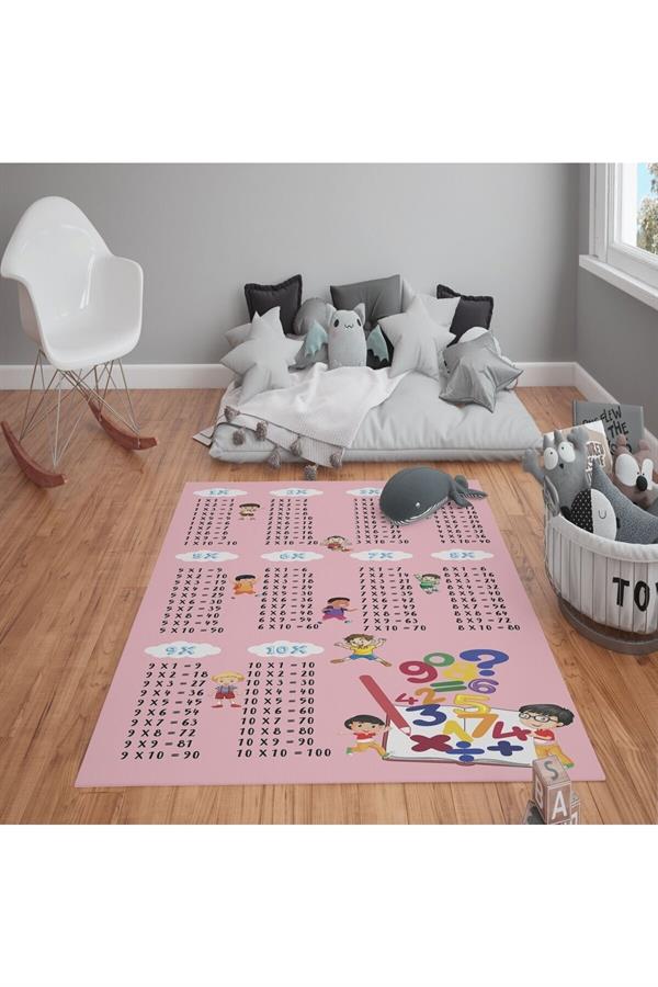 Kaymaz Tabanlı Yıkanabilir Çarpım Tablosu Desenli Çocuk Halısı Dot Taban Halı