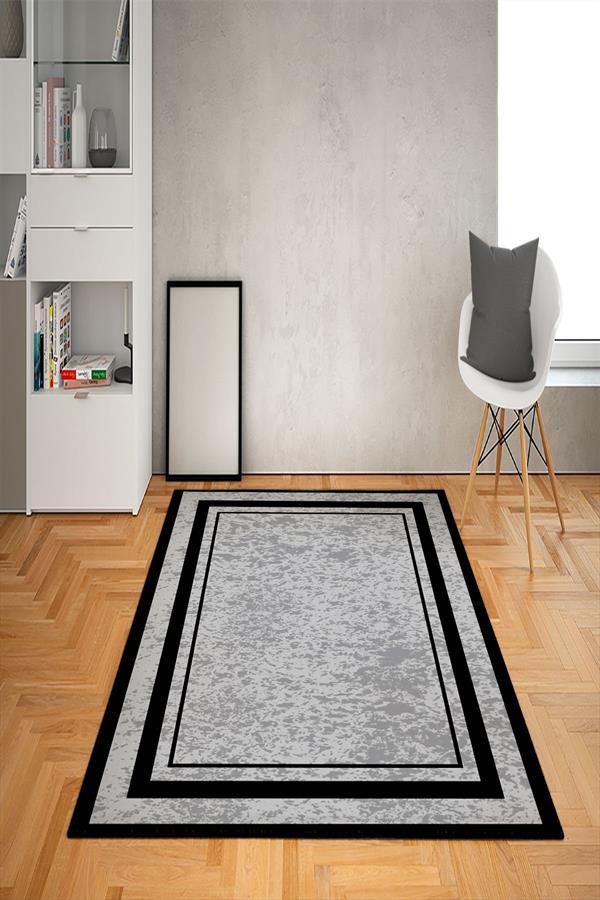 Kaymaz Tabanlı Yıkanabilir Çerçeve Desenli Dot Taban Halı