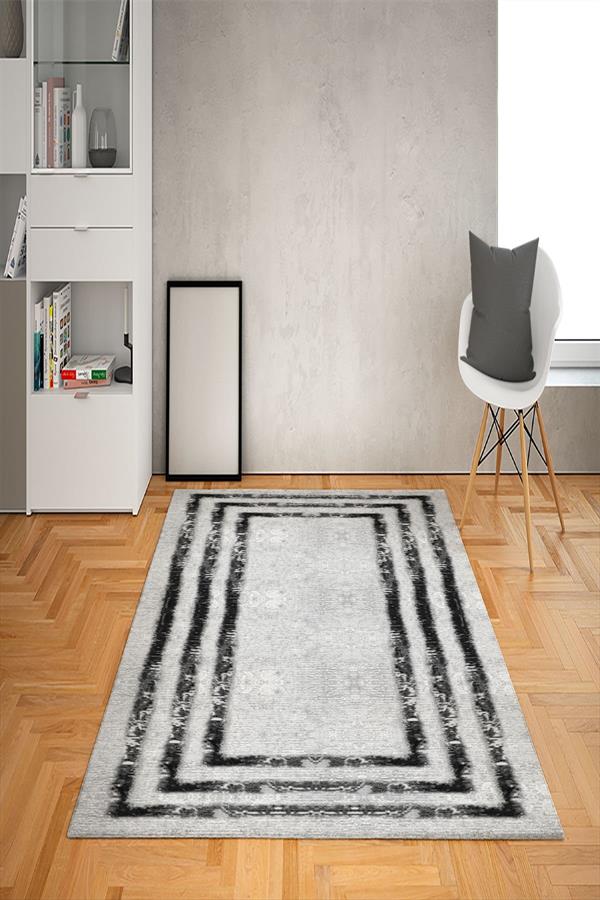 Kaymaz Tabanlı Yıkanabilir Çerçeve Desenli Dot Taban Halı