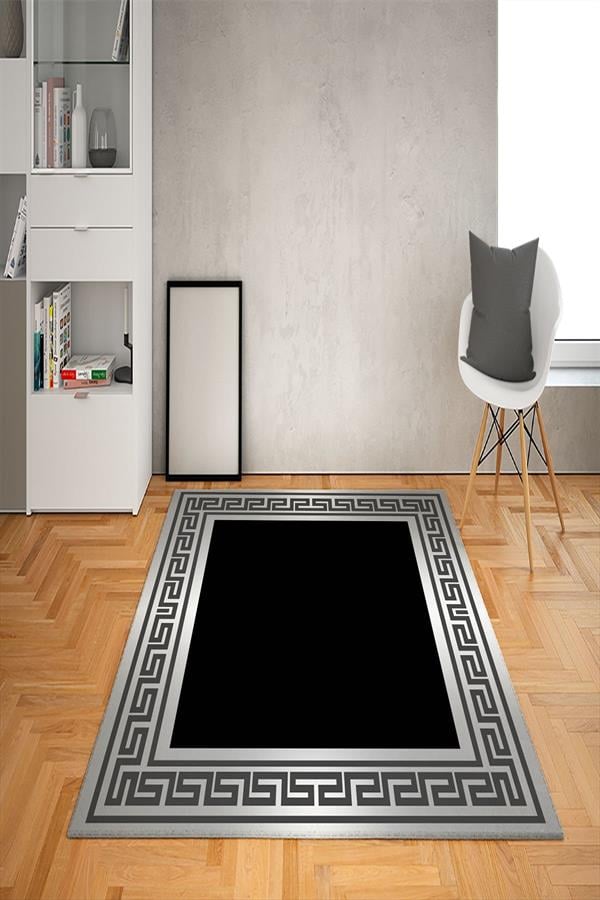 Kaymaz Tabanlı Yıkanabilir Çerçeve Desenli Dot Taban Halı
