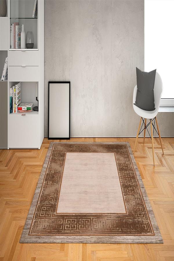 Kaymaz Tabanlı Yıkanabilir Çerçeve Desenli Dot Taban Halı