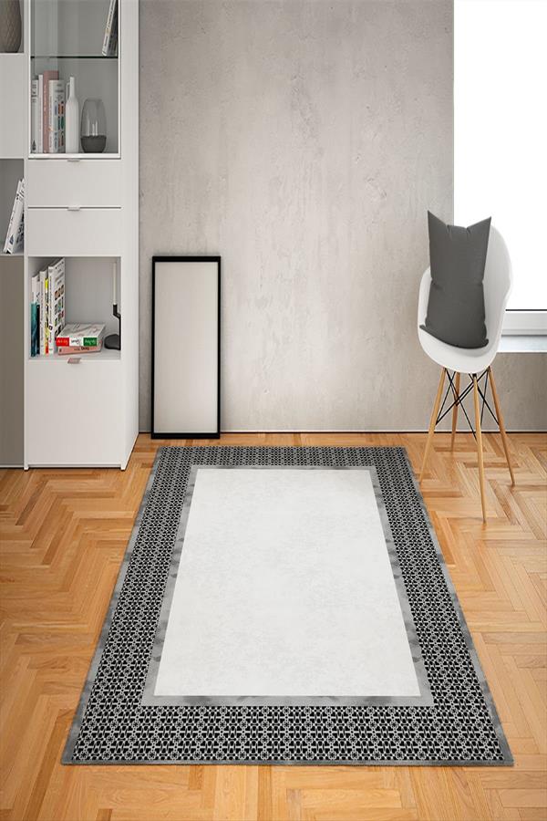 Kaymaz Tabanlı Yıkanabilir Çerçeve Desenli Dot Taban Halı