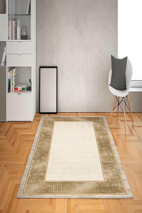 Kaymaz Tabanlı Yıkanabilir Çerçeveli Desenli Dot Taban Halı