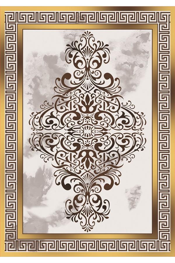 Kaymaz Tabanlı Yıkanabilir Çerçeveli Geometrik Desenli Dot Taban Halı