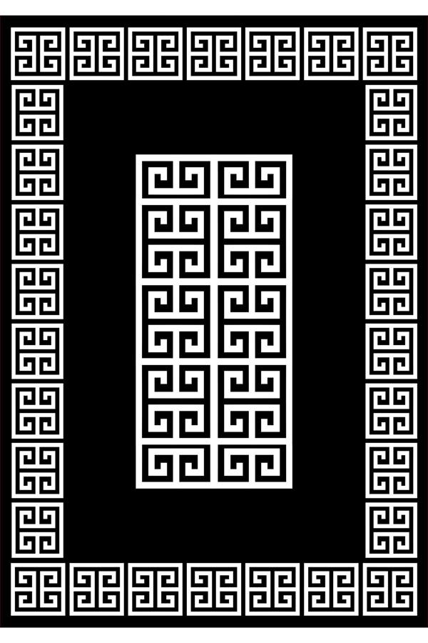 Kaymaz Tabanlı Yıkanabilir Çerçeveli Geometrik Desenli Dot Taban Halı