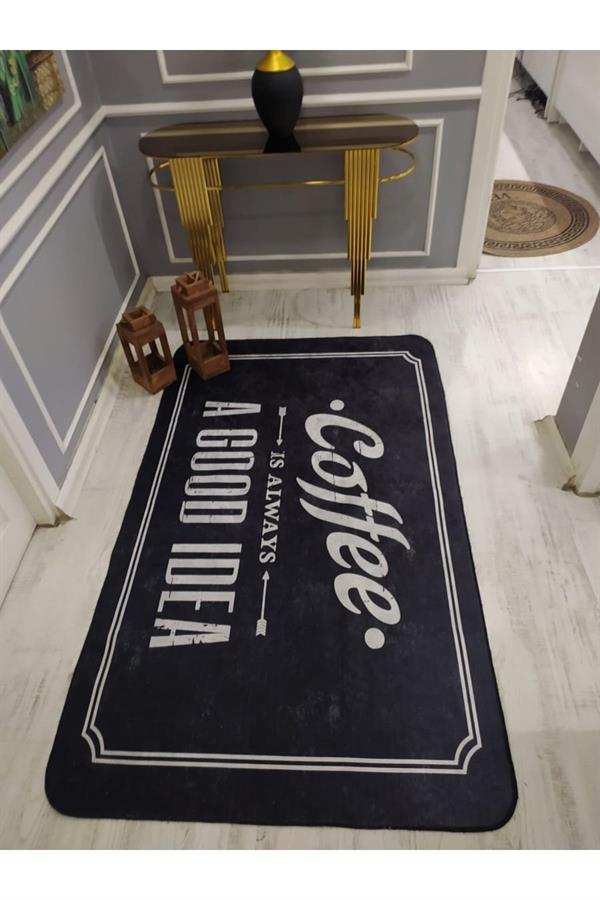 Kaymaz Tabanlı Yıkanabilir Coffee Desenli Dokuma Taban Halı