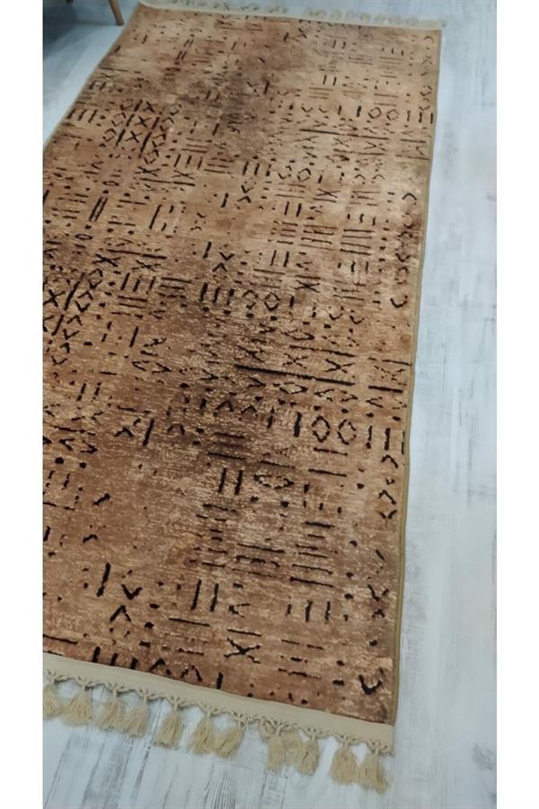 Kaymaz Tabanlı Yıkanabilir Dekoratif Çizgili Desenli Dokuma Taban Halı