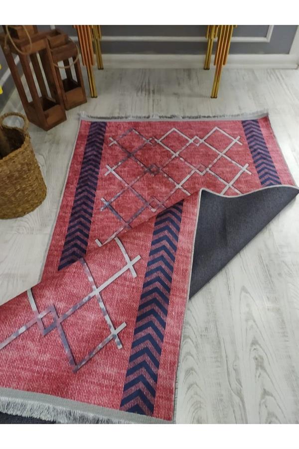 Kaymaz Tabanlı Yıkanabilir Dekoratif Çizgiler Desenli Dokuma Taban Halı