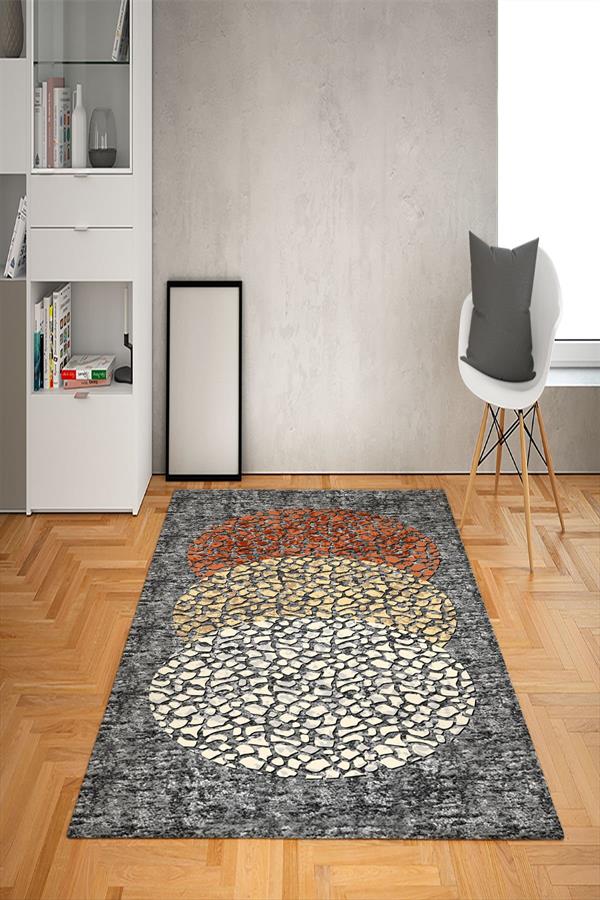 Kaymaz Tabanlı Yıkanabilir Dekoratif Desenli Dot Taban Halı