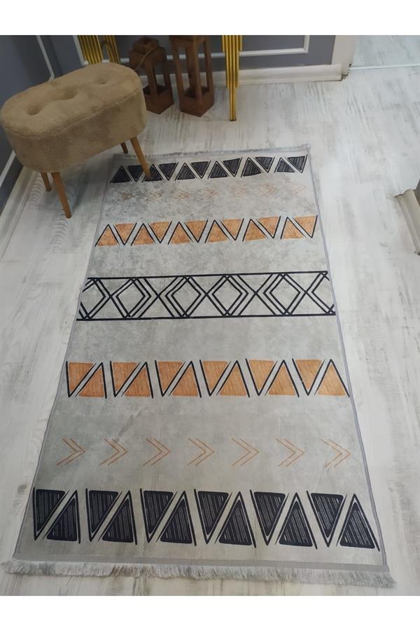 Kaymaz Tabanlı Yıkanabilir Dekoratif Kilim Desenli Dokuma Taban Halı