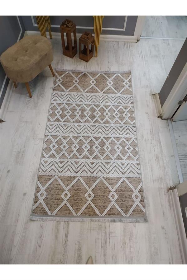 Kaymaz Tabanlı Yıkanabilir Dekoratif Kilim Desenli Dokuma Taban Halı