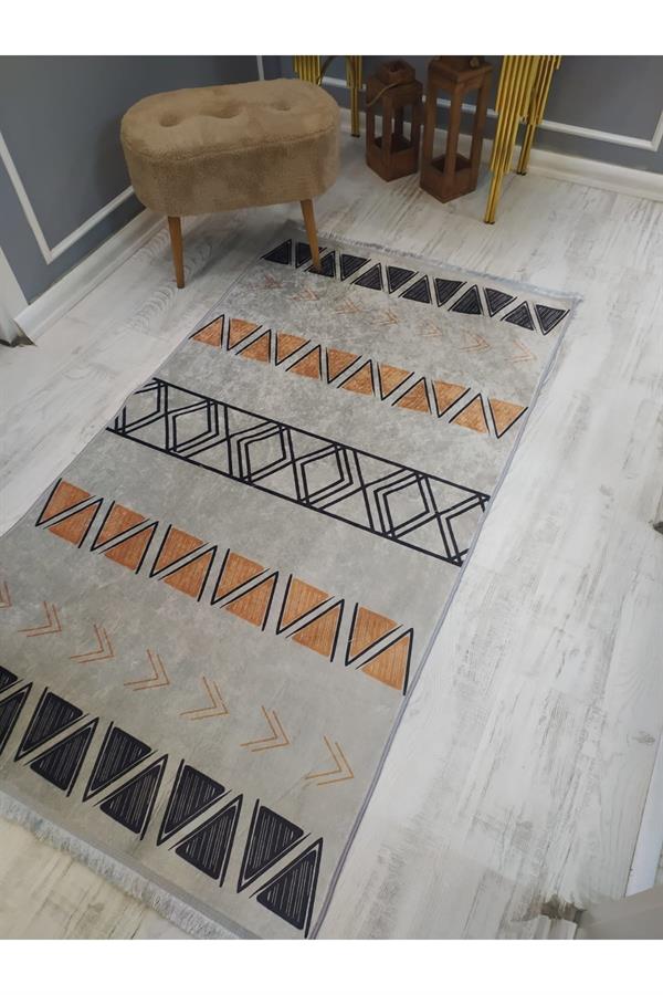 Kaymaz Tabanlı Yıkanabilir Dekoratif Kilim Desenli Dokuma Taban Halı