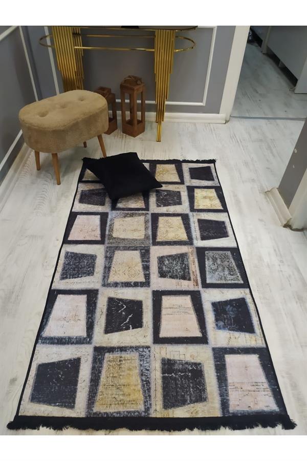 Kaymaz Tabanlı Yıkanabilir Dekoratif Kilim Desenli Dokuma Taban Halı